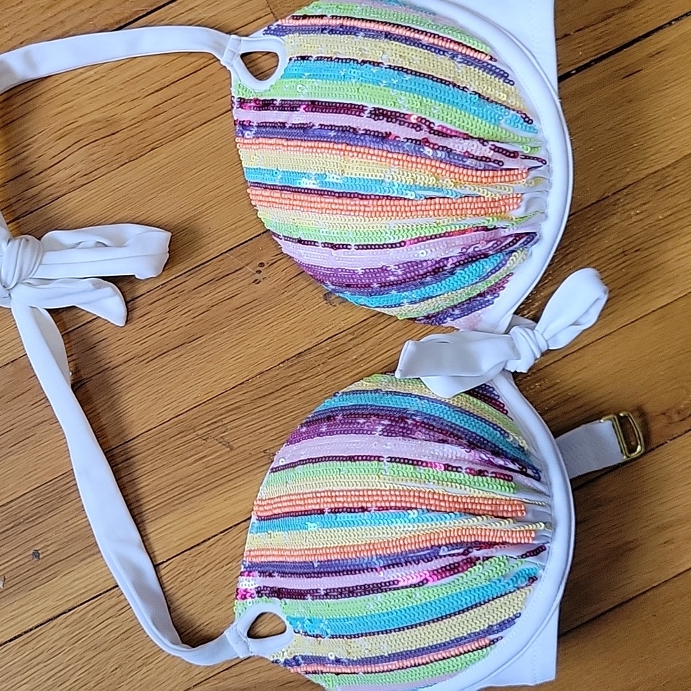 Victoria's Secret sexy sequined rainbow  push up bikini top 34d - Picture 6 of 6